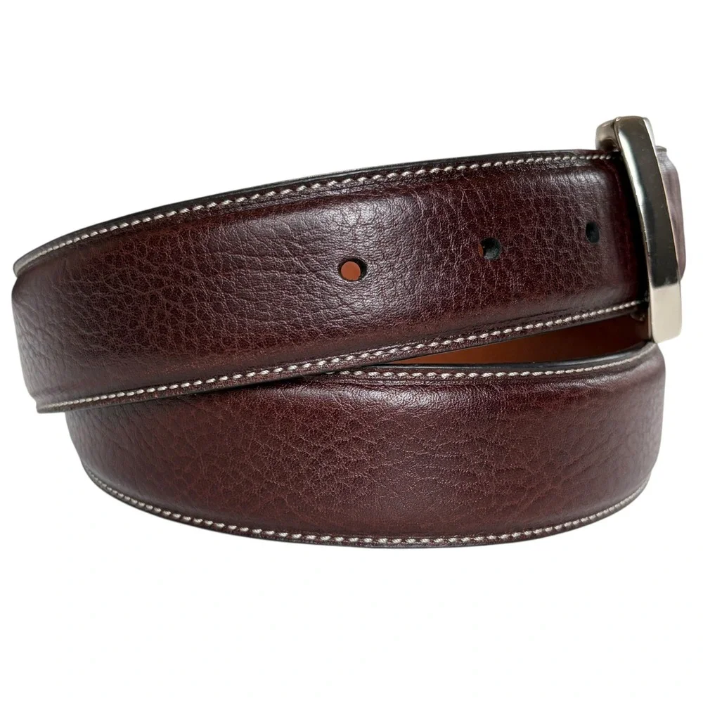 Johnston & Murphy Belt Mens Leather Pebbled Brown Contrast Stitch Classic 34